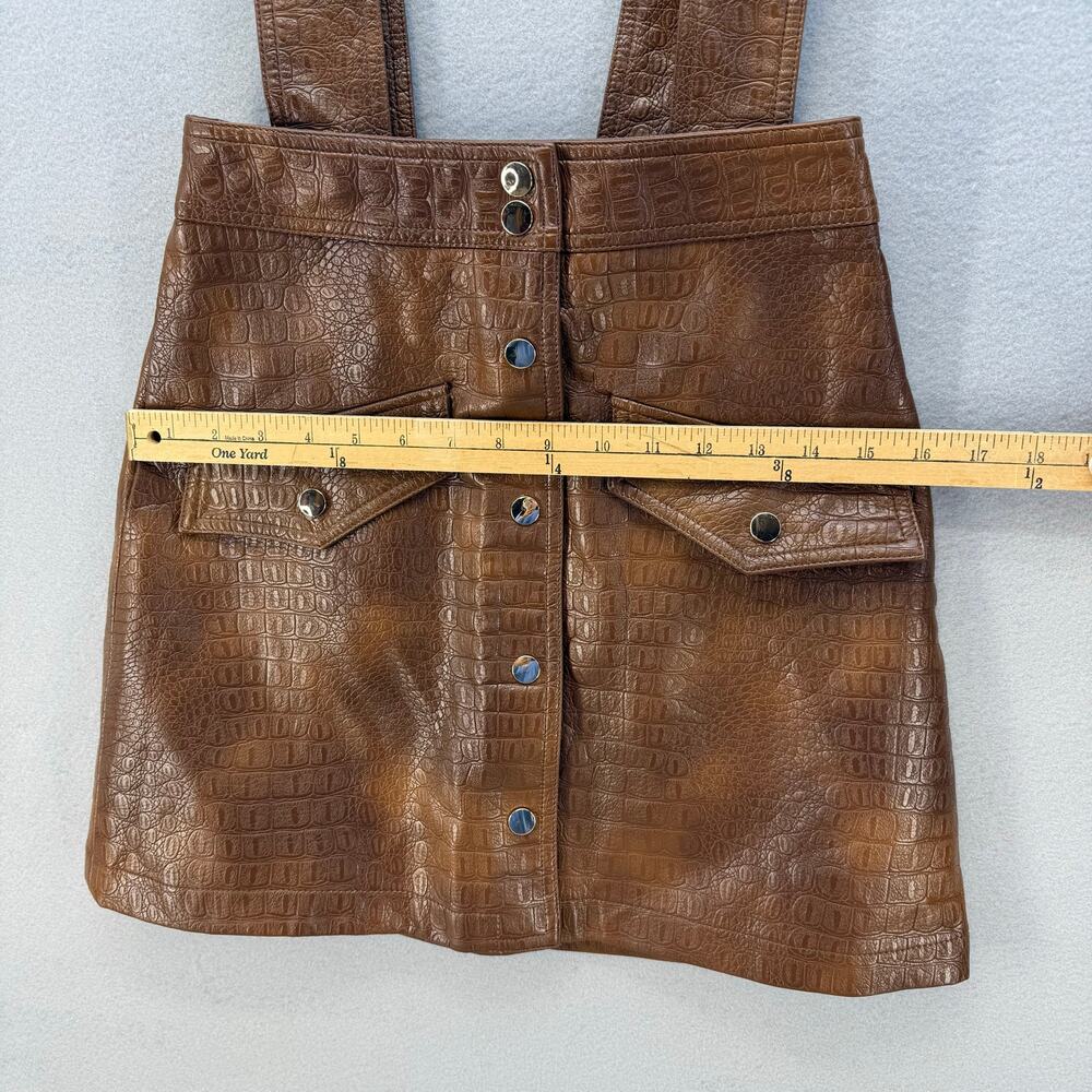Zara Skirt Women's XS Brown Croc Embossed Vegan Leather Suspenders Miniskirt - Picture 8 of 10